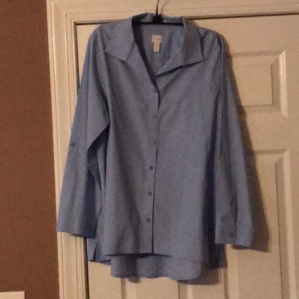 Chico’s Baby Blue Button-Up Hi-Lo Shirt